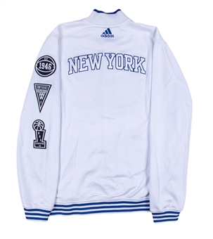 2015-16 Kristaps Porzingis Game Used New York Knicks White Warm Up Jacket (Steiner) 